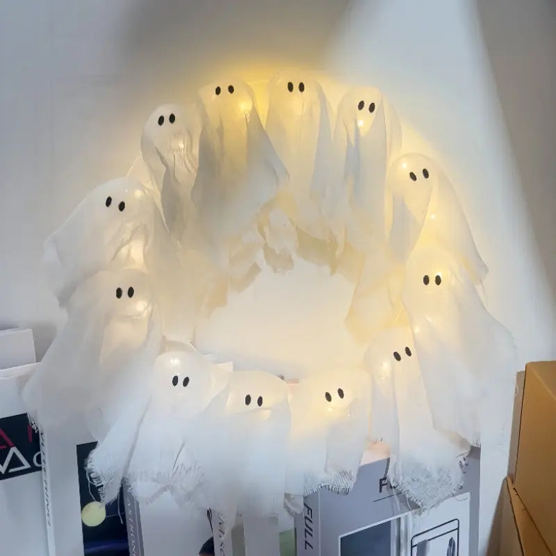 GlowBoo™ Halloween Ghost Wreath