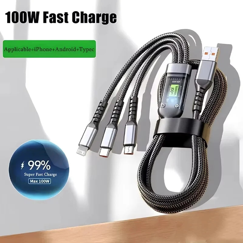 3-n-1 Super Fast Charging Cable for Type C, Iphone, Samsung Android
