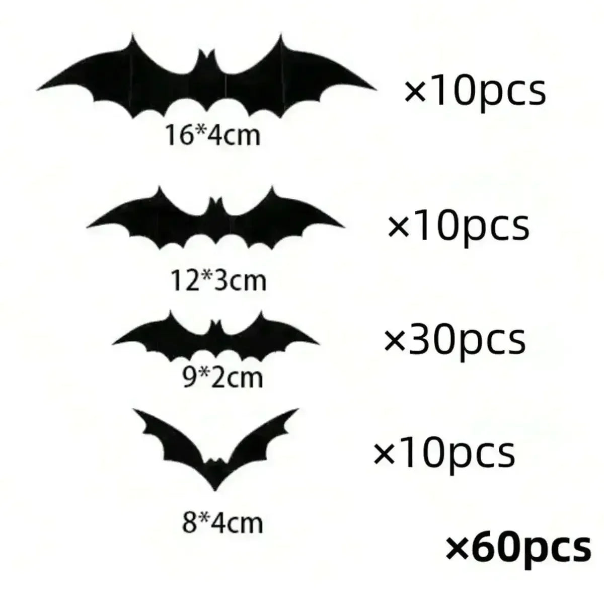 3D Bat Wall Stickers - 60pcs for Halloween Decoration