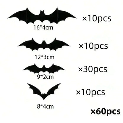 3D Bat Wall Stickers - 60pcs for Halloween Decoration