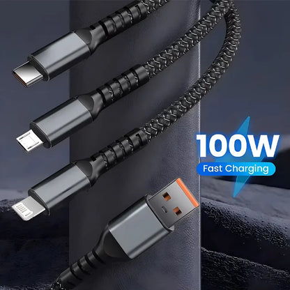 3-n-1 Super Fast Charging Cable for Type C, Iphone, Samsung Android
