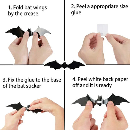 3D Bat Wall Stickers - 60pcs for Halloween Decoration