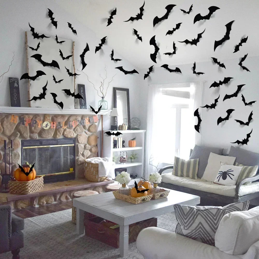 3D Bat Wall Stickers - 60pcs for Halloween Decoration